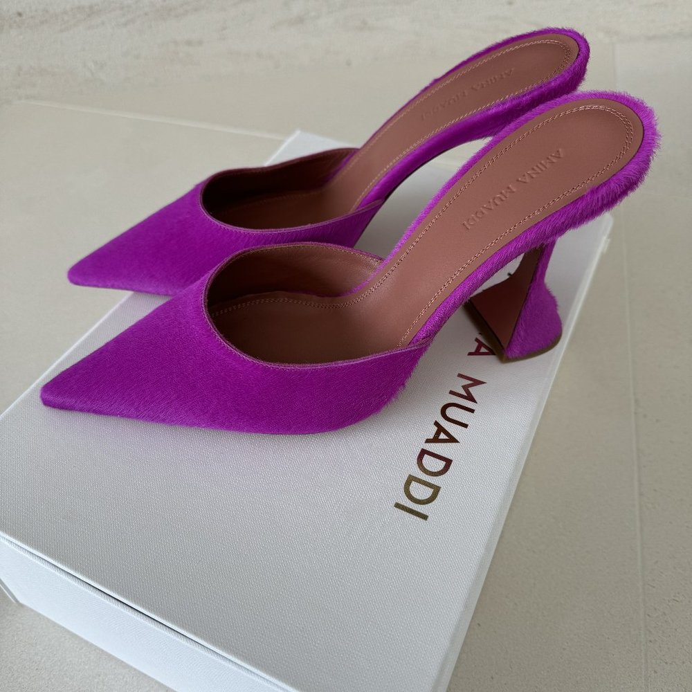 New Amina Muaddi Fiona Pony Mule Pony Pink, 38.5 with Box Tag